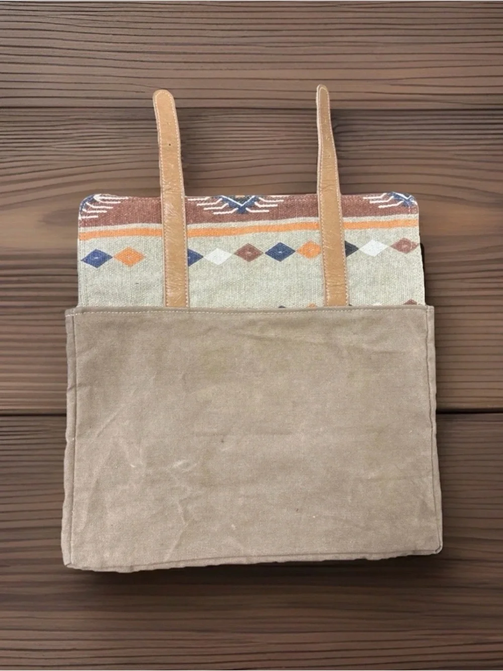 HopoFly Canvas Aztec/Tribal Pattern Messenger Bag with Tan Leather Trim
